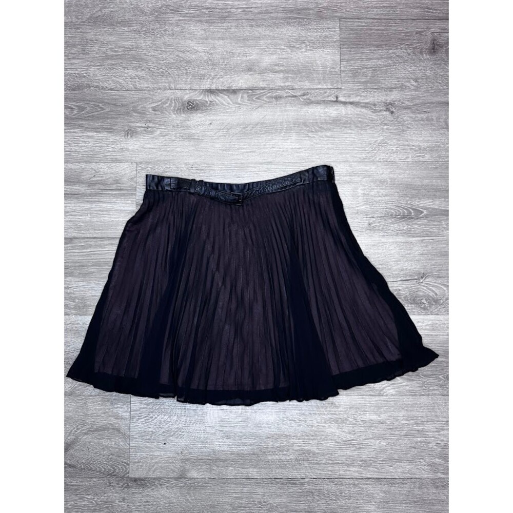 Black Pleated Mini Skirt Blush Pink Lined Chiffon Size 10